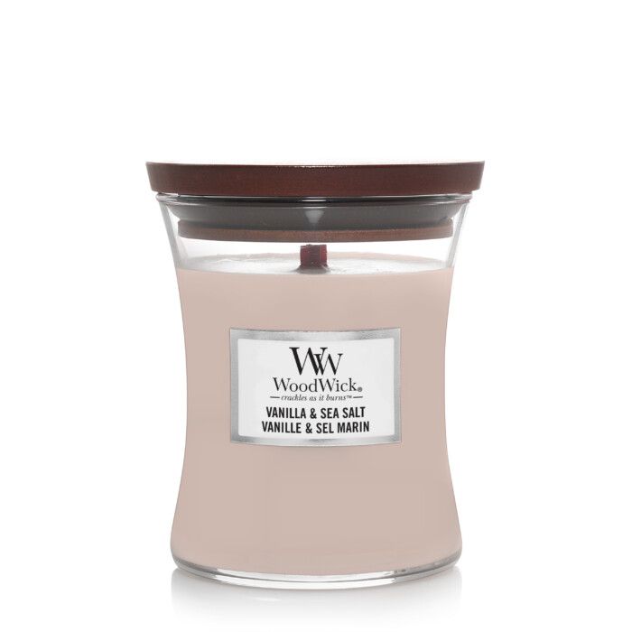 vela aromatica vanilla & sea salt mediana woodwick mecha madera crepita chimenea
